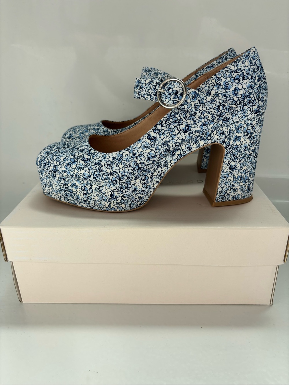 Blue Floral Mary Jane Platform Heels